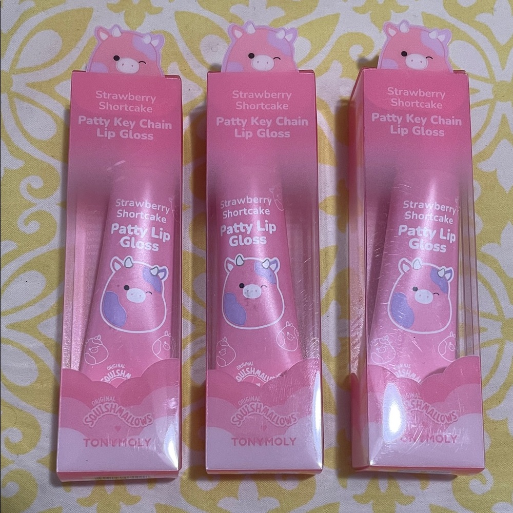 TONYMOLY 3X Patty Key Chain Lip Glosses Strawberry Shortcake Squishmallow Collab